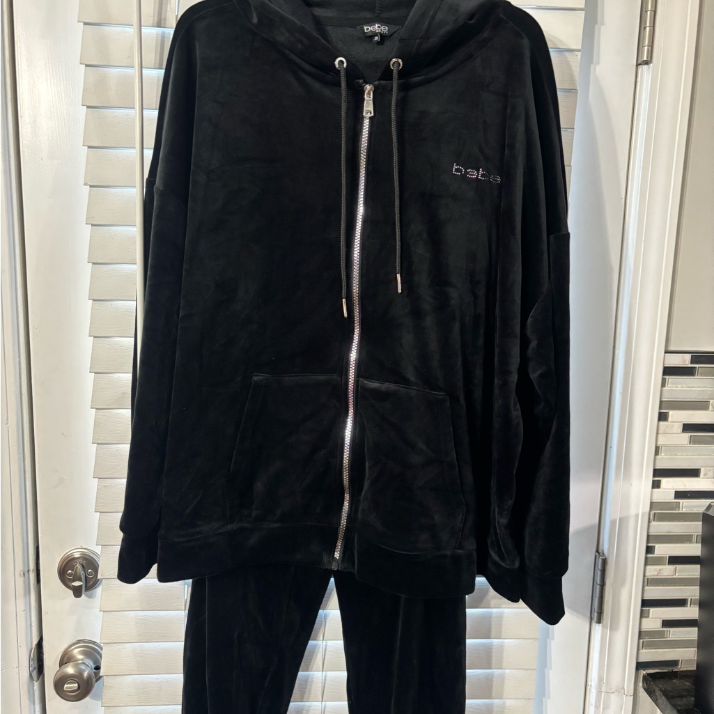 Black Bebe Velour Hoodie And Pants Set
